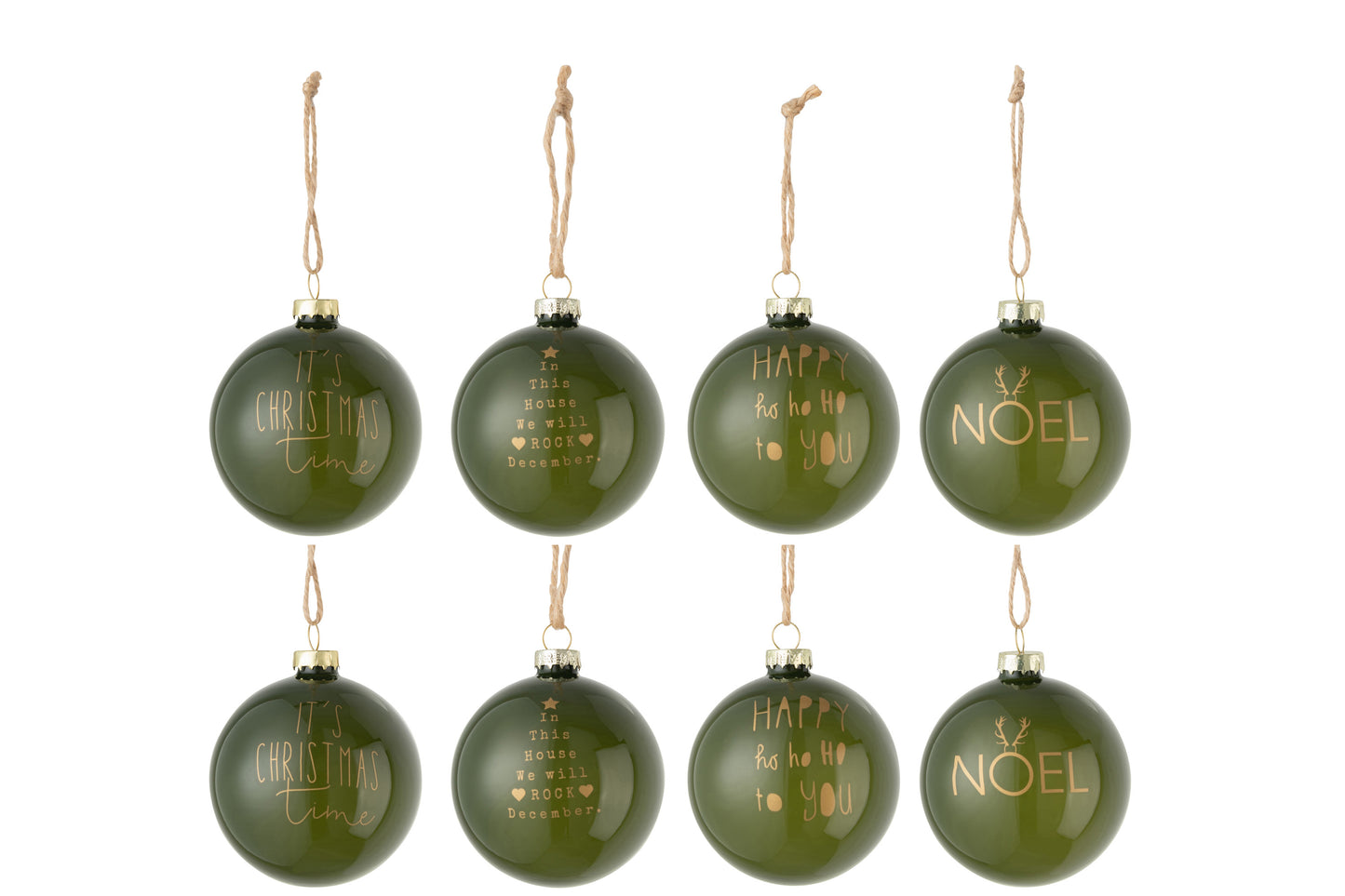 Groene kerstballen met leuke quotes